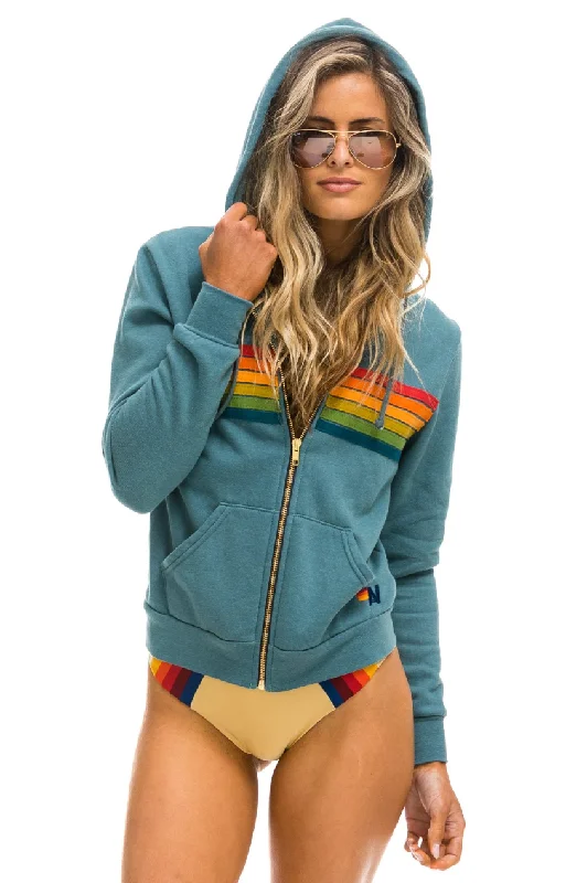 Aviator Nation 6 Stripe Zip Hoodie in Blue Serape Rainbow