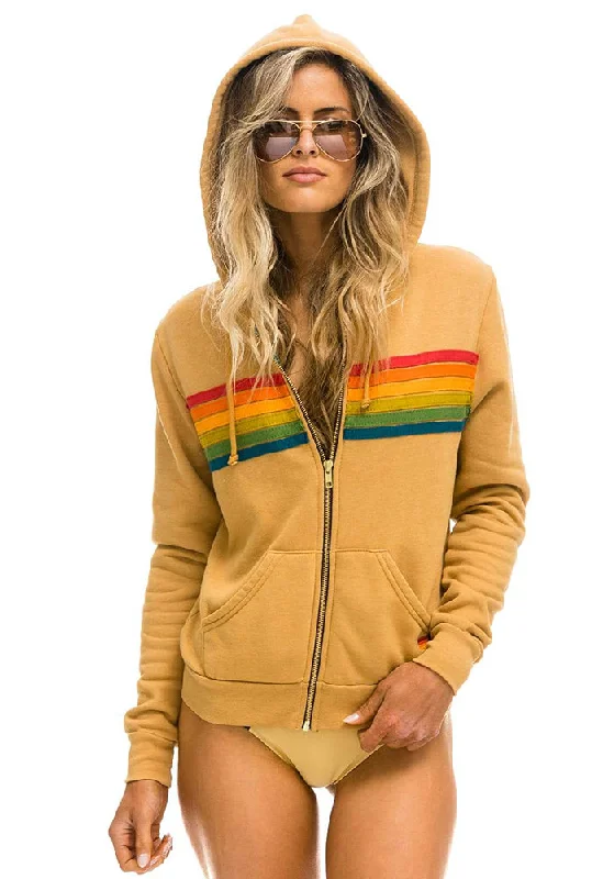 Aviator Nation 6 Stripe Zip Hoodie in Light Khaki