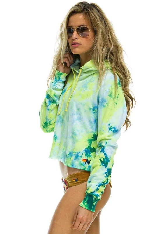 Aviator Nation Hand Dyed Pullover Crop Hoodie in Tie Dye Neon Yellow