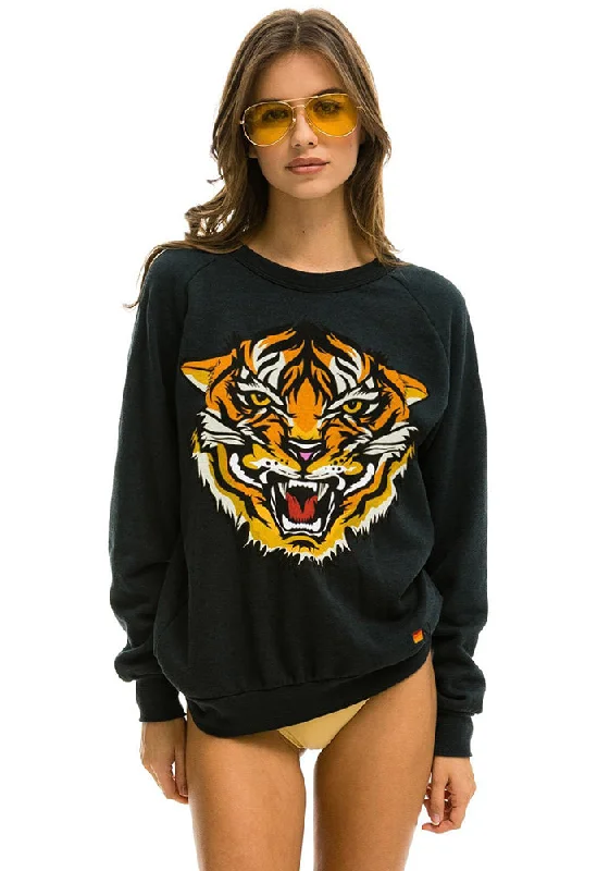 Aviator Nation Tiger Print Crew Sweatshirt in Charcoal