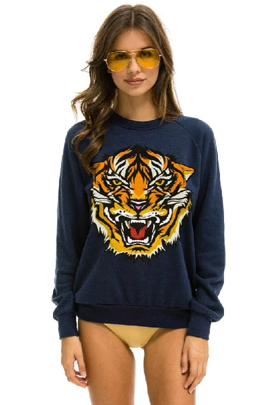 Aviator Nation Tiger Print Crew Sweatshirt in Navy