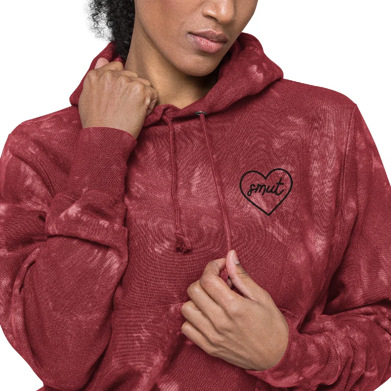 smut heart embroidered tie-dye hoodie