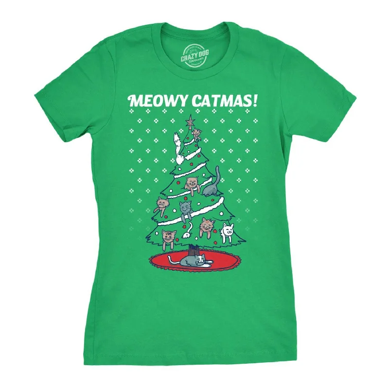 Meowy Christmas Cat Tree Ugly Christmas Sweater Women's T Shirt