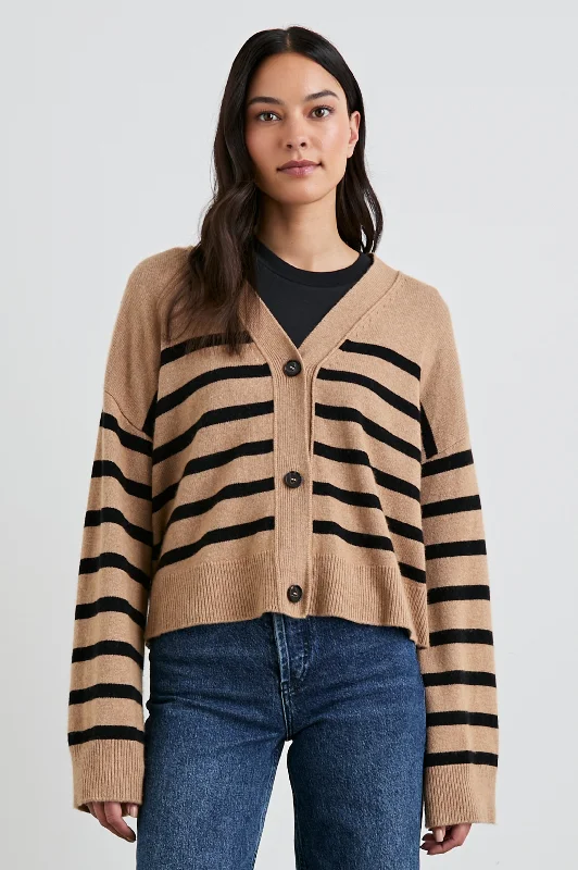 GENEVA CARDIGAN - CAMEL BLACK STRIPE