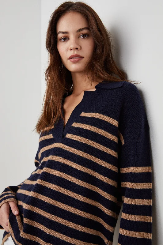 HARRIS SWEATER - CAMEL NAVY STRIPE