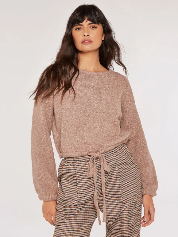 Mix Knit Tie Front Jumper