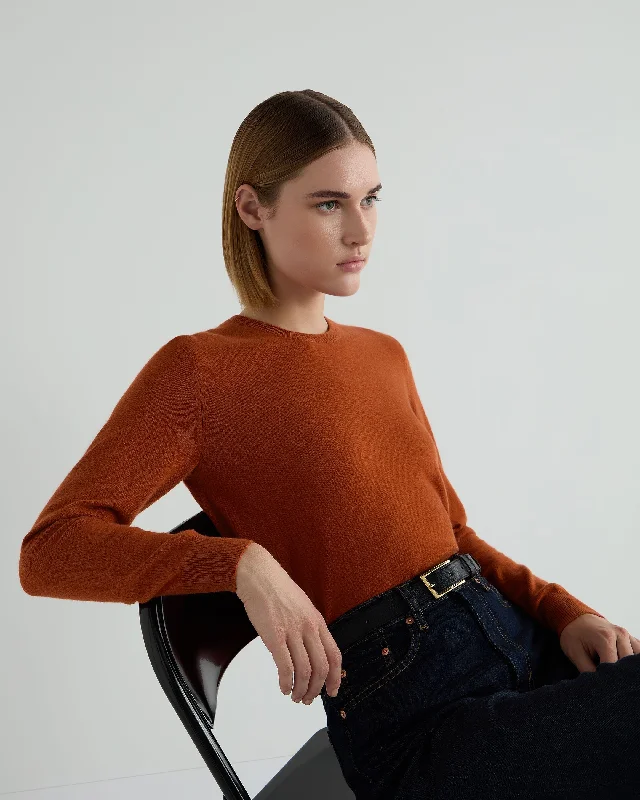 Women's Evie Classic Round Neck Cashmere Sweater Rust Orange