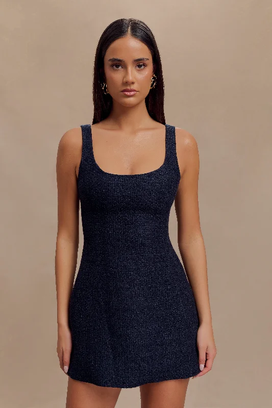 Beth Boucle Mini Dress - Navy