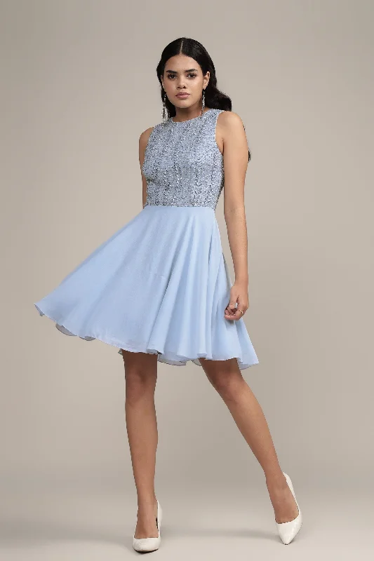 Bunny Embellished Skater Dress in Blue