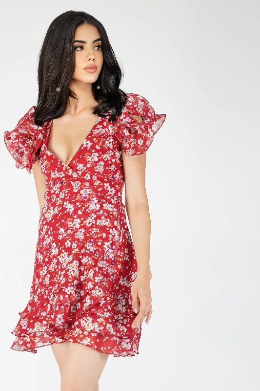 Fairy Printed Red Mini Dress