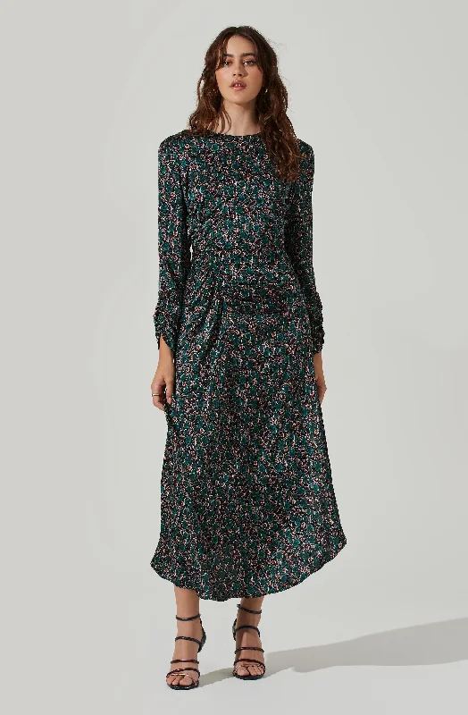 Floral Ruched Long Sleeve Midi Dress