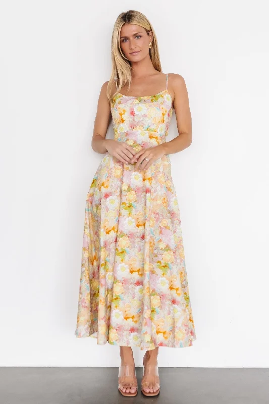 Katalina Back Tie Midi Dress | Pastel Multi