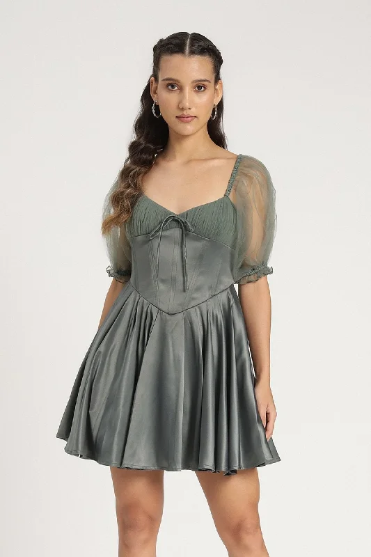 Keila Mini Dress in Green Grey