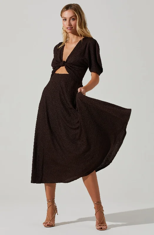 Manola Cutout Puff Sleeve Midi Dress