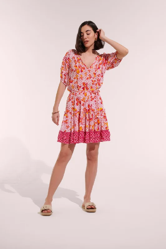 Mini Dress Bona - Pink Iris Flower