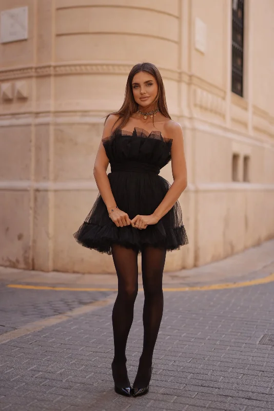 Nanita Tulle Mini Dress in Black