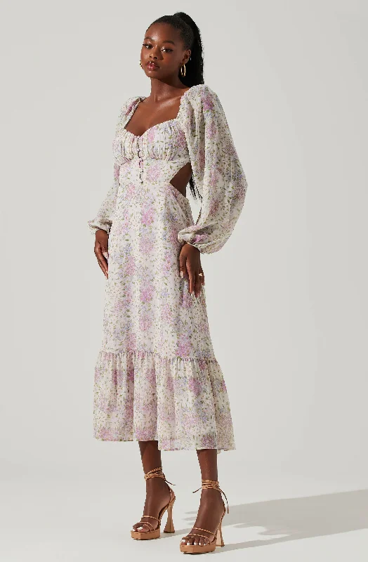 Shayla Floral Cutout Long Sleeve Midi Dress