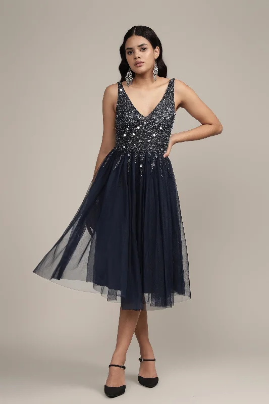 Symphony Dark Blue Embellished Mini Dress