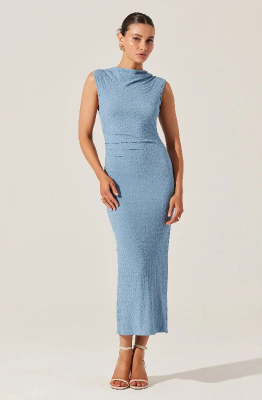 Textured Mock Neck Midi Dress