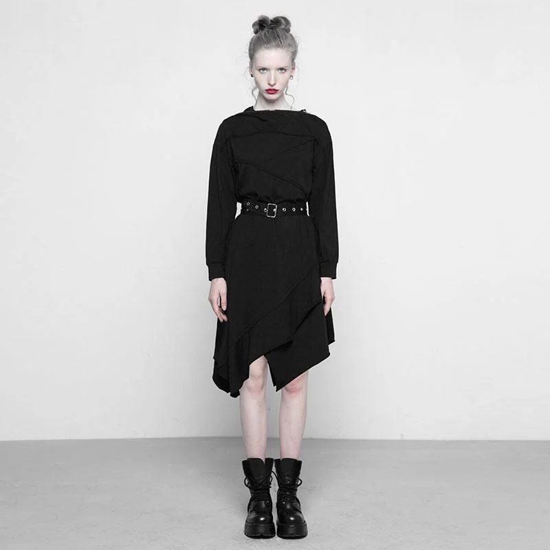 Women's Asymmetric Layered Punk Hooded Dress