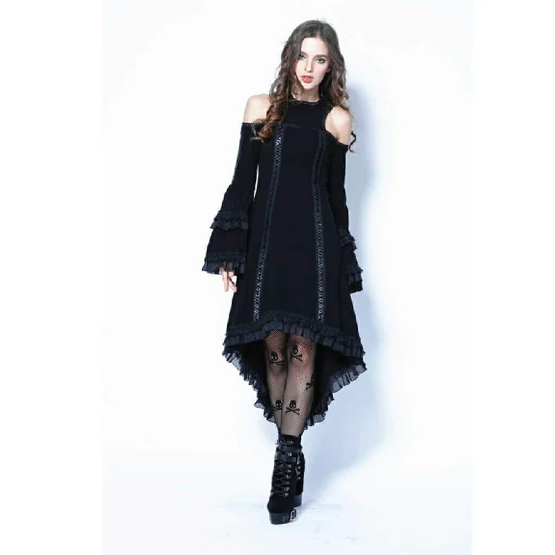 Women's Cut-away Shoulder Black Goth Dress