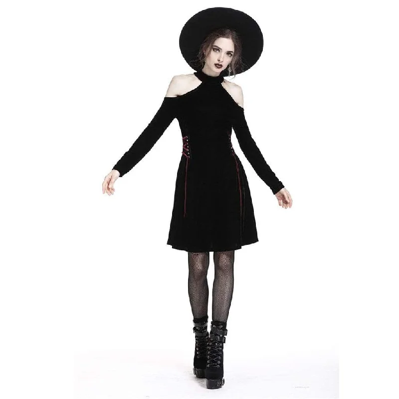 Women's Halter Neck Cold Shoulder Full Sleeve Goth Dress