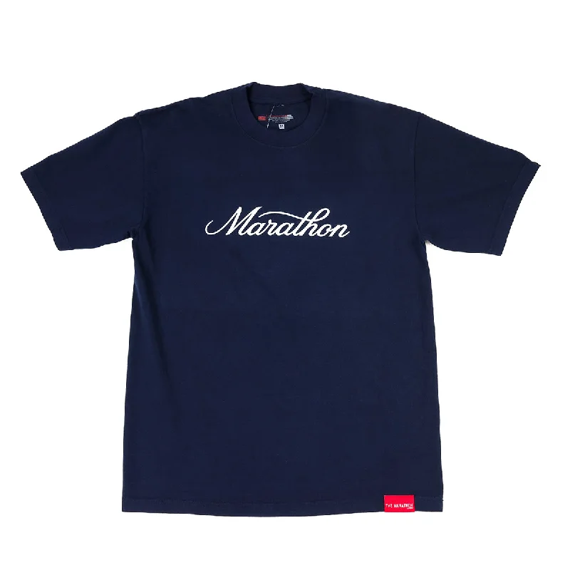 Marathon Classic Script T-Shirt - Navy/White