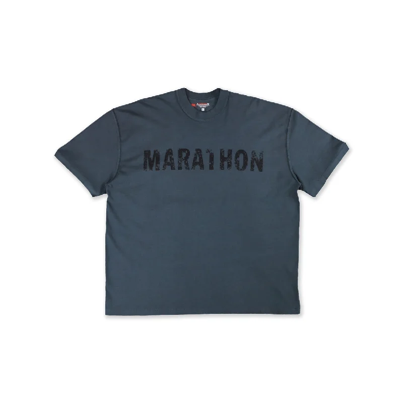 Marathon Distressed T-Shirt - Cobalt/Black