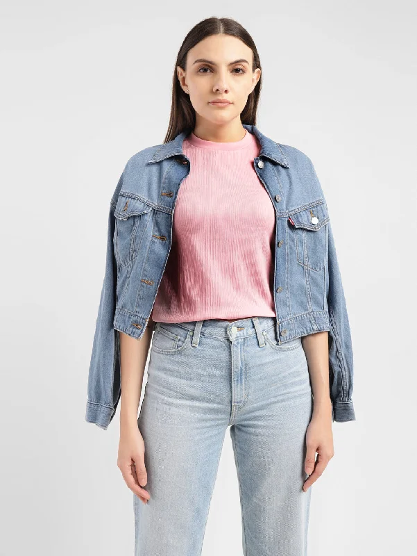 Women's Textured Crew Neck Cropped T-shirt