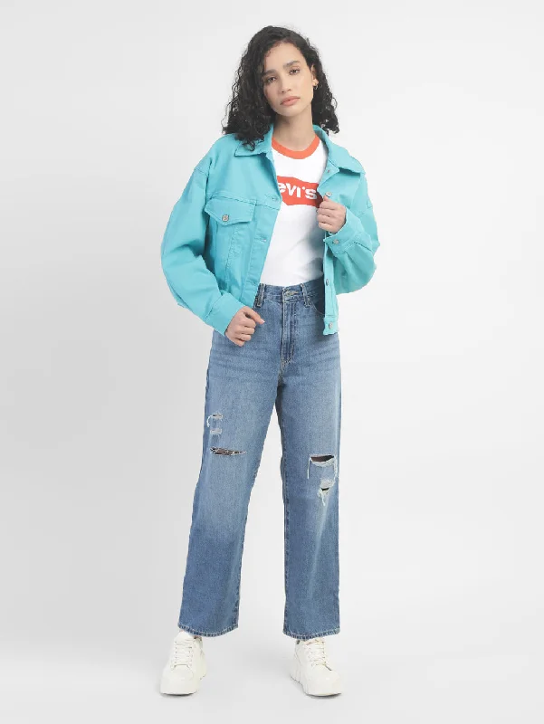 Women's Solid Spread Collar Denim Jacket