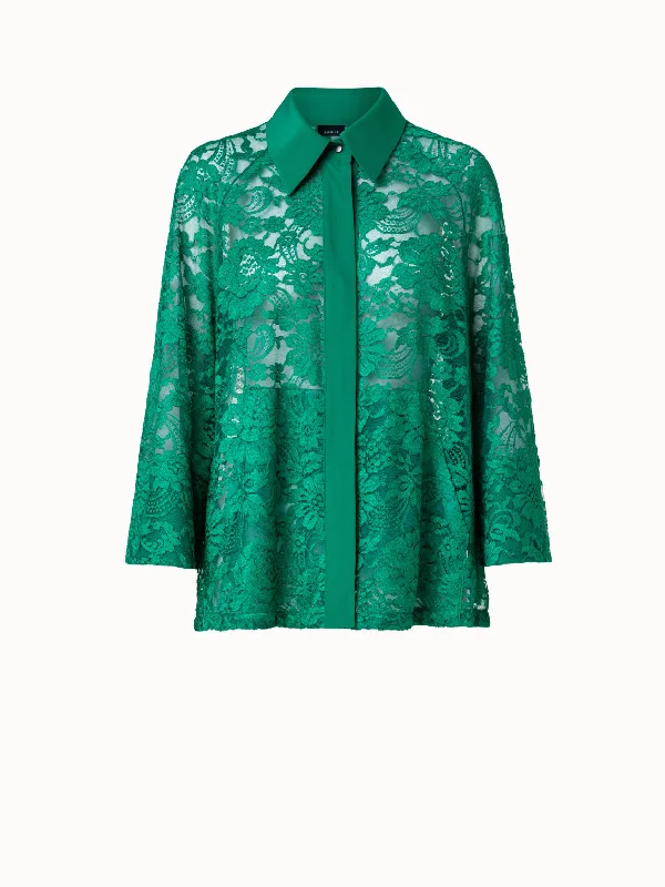 Oversized Floral Techno Lace Shirt Jacket