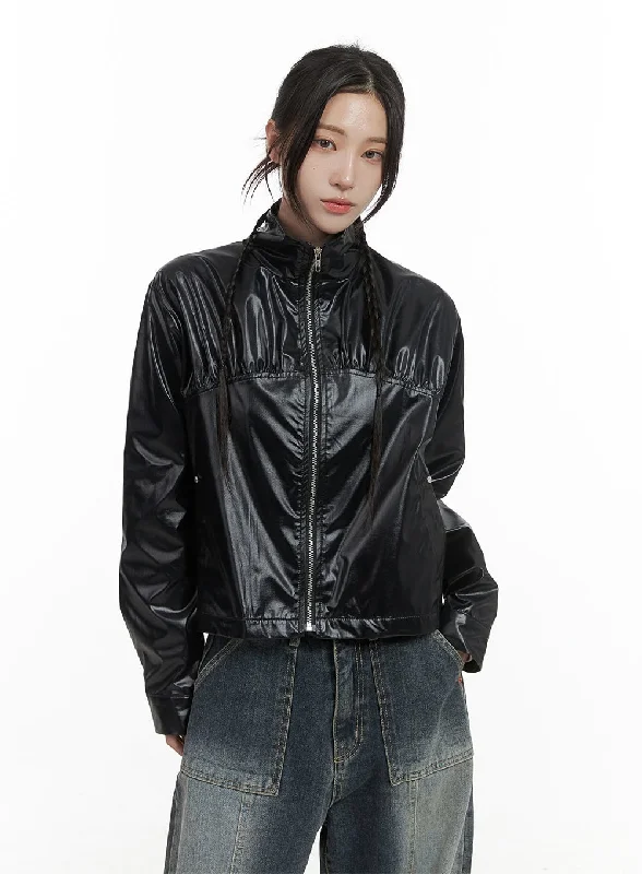 Sleek  Zip-Up Polyester Jacket CS430