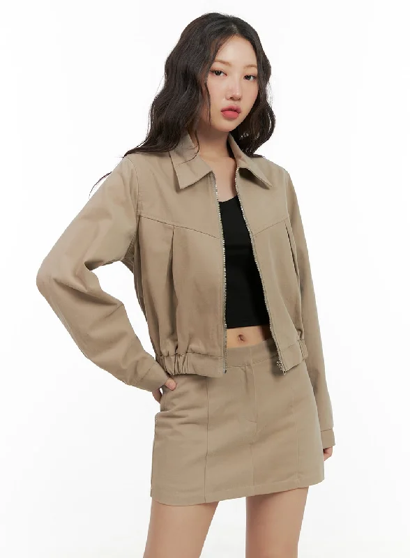 Solid Cotton Zip-Up Collar Jacket CG422