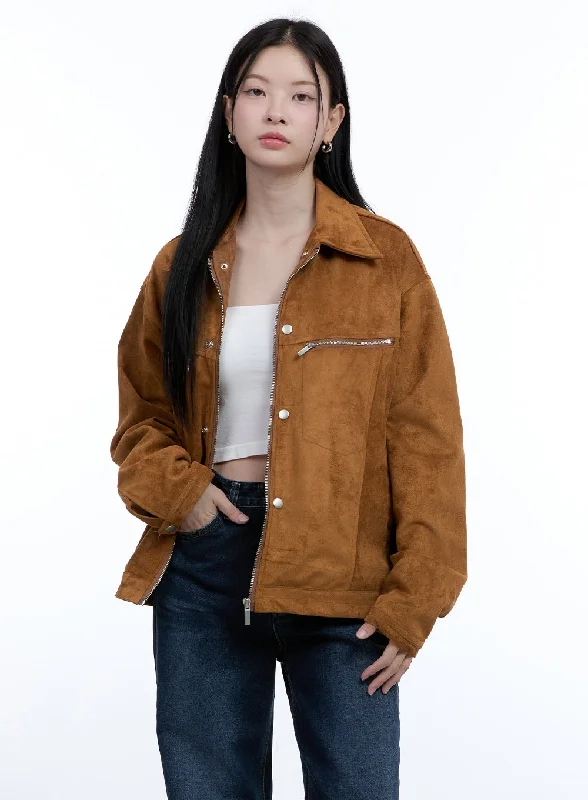 Suede Collar Zip-Up Jacket OO429