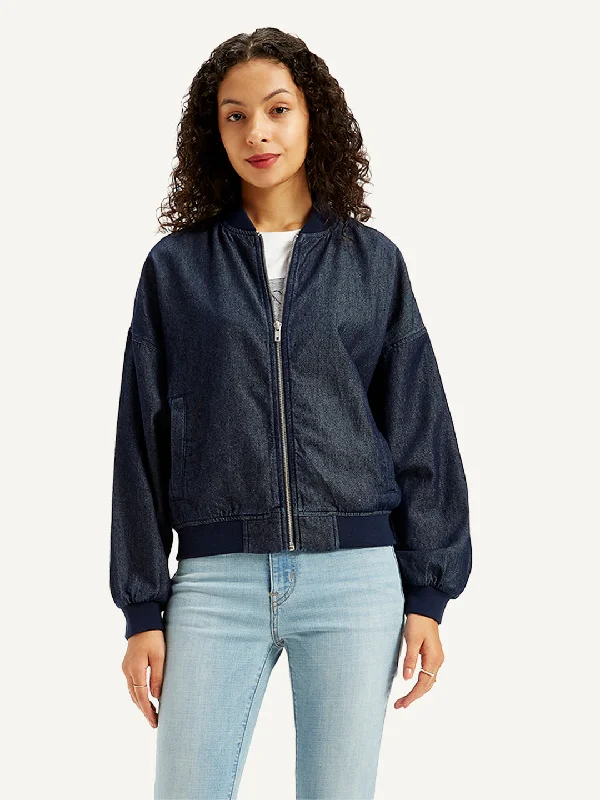 Women's Embroidered Navy Bomber Jacket