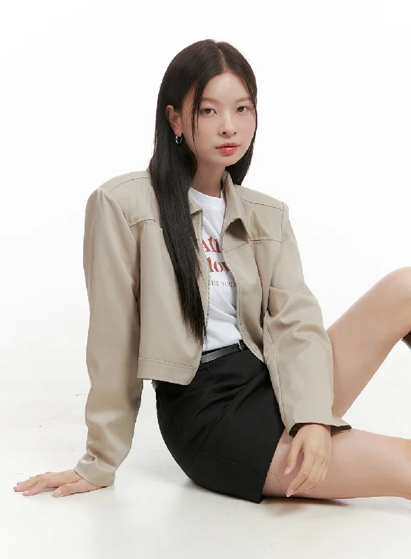 Zip-Up Solid Crop Jacket OG419