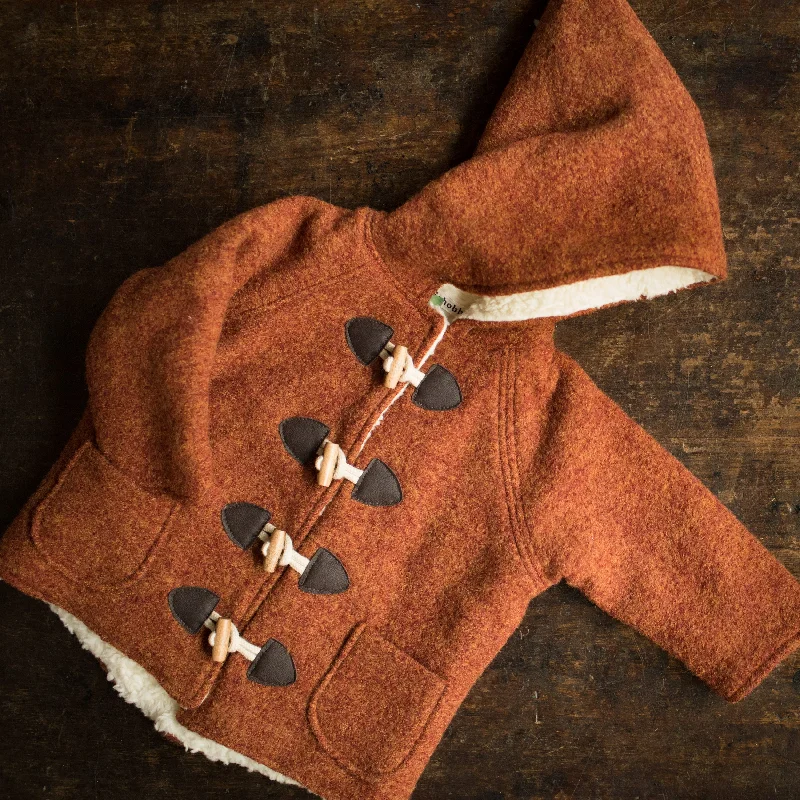 Wool/Cotton Sherpa Pixie Hooded Coat - Autumn Leaf